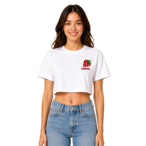 T-shirt court brodé à manches courtes pour femme, coupe ample, en pur coton, avec motif graphique, placement de logo personnalisé, style streetwear jeune - Product Image 1