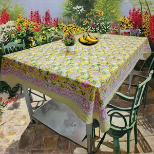 Handmade Hand Block Print Floral Rectangular Cotton <b>Tablecloths</b>-Eco-Friendly Durable Modern Design India Manufacturer - Product Image 2