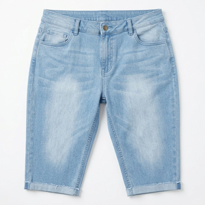 Pantalones Cortos de Mezclilla con Logotipo Personalizado Bordado para Hombre, Casuales, de Cintura Media, hasta la Rodilla, Ajuste Holgado, Pierna Recta - Product Image 1