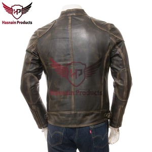 <b>Mens</b> Real Brown Leather <b>Jacket</b> Slim Fit <b>Biker</b> Motorcycle Cafe Racer Cowhide Coat Chest Zip Vintage Custom Classic Outerwears New - Product Image 5