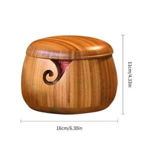 Cuenco de madera de la mejor calidad para hilo, soporte redondo hecho a mano con tapa para guardar hilo de tejer y ganchillo, a precios bajos. - Product Image 4