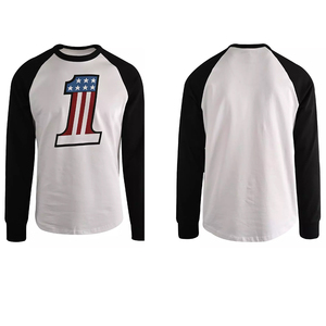 T-shirt à manches raglan pour homme, blanc avec manches noires, imprimé drapeau américain numéro 1, col rond, style décontracté, coupe classique - Product Image 6