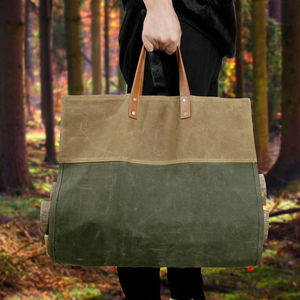 Bolsa de transporte de leña de estilo casual, de lona encerada, con asas de cuero, ligera, plegable, a prueba de olores, para uso en chimeneas. - Product Image 4