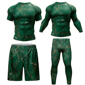 Nuevo Conjunto de Rashguard de MMA de Diseño Moderno: Camiseta de Manga Corta, Pantalones Cortos y Leggings de Manga Larga, Ajuste Elástico y Transpirable para Entrenamiento - Product Image 3