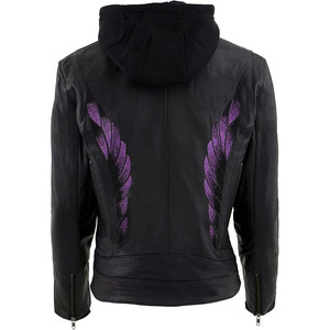 SAMROZ SPORTS Women's Purple Winged Leather Jacket with Hoodie - Product Image 2
