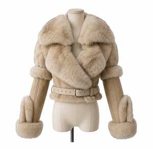Chaqueta Bomber Casual para Mujer, Forrada de Piel Sintética Marrón, con Cinturón, Corta, para Invierno, con Ribete de Peluche, sin Mangas - Product Image 4