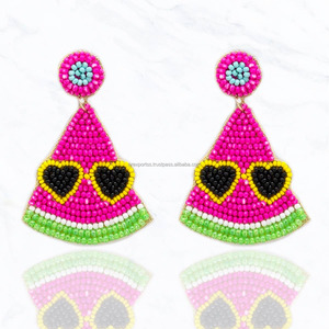 Pendientes de aro de corazón a cuadros rosas hechos a mano, joyería de moda ligera bonita para regalo de fiesta Unisex - Product Image 3