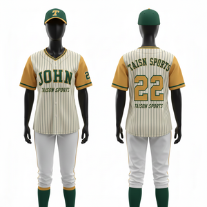 Camiseta de Béisbol para Mujer, 200 GSM, Malla de Poliéster Premium, Paneles con Rayas en Crema, Verde y Amarillo, Logotipo Personalizado en Tela Tackle Twill - Product Image 1