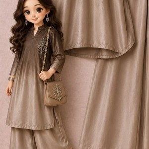Ensemble pantalon et kurta en satin de rayonne pour femme, style modeste, orné de strass, couleur unie, pour usage quotidien, style Inde-Pakistan - Product Image 3