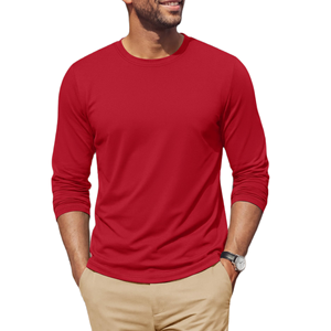 Camiseta de algodón de manga larga para hombre, cuello redondo clásico, corte regular, ligera, informal, personalizada, a bajo precio. - Product Image 5