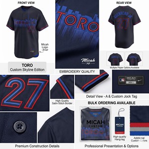 Maillot de baseball pour homme des Blue Jays de Toronto, personnalisé, sublimé, manches courtes, respirant, en polyester, uniforme toutes saisons, coupe classique - Product Image 5
