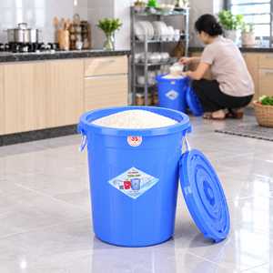 35L Heavy Duty Plastic Storage Bucket Secure Lid Metal Handles Multi-Use Rice Water Laundry Tools Utility Container <b>Bin</b> - Product Image 1