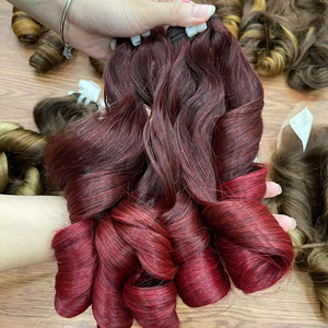 ผู้จำหน่ายผมดิบ ผมลอนเด้งแบบต่อผม  ผมดิบแบบ Double Drawn  ช่อผมสีธรรมชาติเบอร์กันดี - Product Image 5