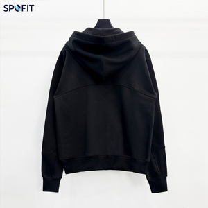 เสื้อฮู้ดซิปสีดำ ผ้าฝ้ายเฟรนช์เทอร์รี่ เสื้อสเวตเชิ้ตมีฮู้ดลำลอง ใส่ได้ทั้งชายและหญิง ระบายอากาศได้ดี เหมาะสำหรับใส่ในฤดูใบไม้ร่วง - Product Image 2