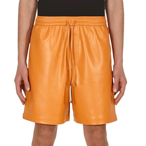 Pantalones Cortos de Hombre Negros y Naranjas con Recubrimiento de PU, Cintura Alta, Cierre de Cremallera Roja, Estilo Gótico, Material de Spandex y Poliéster - Product Image 1