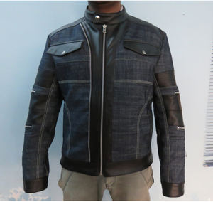 Chaqueta de Mezclilla para Hombre de Alta Calidad con Paneles de Cuero Genuino en Hombros y Mangas, Chaqueta Cortavientos Estilo Biker, Fabricante de Chaquetas Personalizadas - Product Image 3