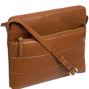 Sac bandoulière en cuir véritable de style moderne pour femme, avec sangle réglable, couleur camel disponible - Product Image 3