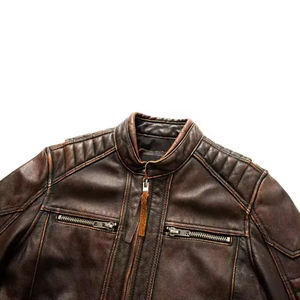 Chaqueta Clásica de Cuero Genuino 100%, Estilo Bomber, Talla Grande, Piel de Vaca, Chaqueta Vintage de Cuero Natural para Hombre, Ropa Exterior para Motocicleta - Product Image 5