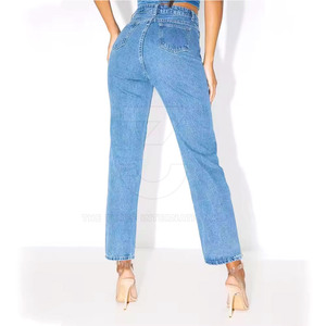 Pantalones Vaqueros Casuales de Moda para Mujer, Transpirables, de Cintura Alta, Material Elástico Suave, Suministro de Fábrica, Servicio de Logotipo Personalizado - Product Image 3