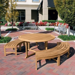 Ensemble de salle à manger d'extérieur en teck massif avec bancs courbes, fabricant de mobilier pour jardins, patios, complexes hôteliers et hôtellerie commerciale - Product Image 5