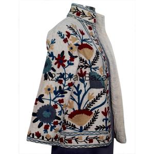 Veste Suzani TNT en coton 100% tricoté à la main, brodée, pour femme, doublure en coton respirant, motif floral, décontractée, hiver - Product Image 4