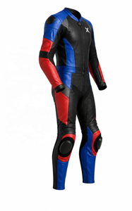 Color Block One-Piece Leather Motorcycle <b>Suit</b> | Black Blue <b>Red</b> | OEM ODM Manufacturer | Premium Design Quality | Racing Wear - Product Image 2
