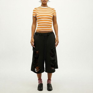 Women's Orange White Striped Crop <b>Top</b> Short Sleeve Crew Neck Slim Fit Casual Knitted T-Shirt Spring Summer Cotton Baby Crop Tee - Product Image 5