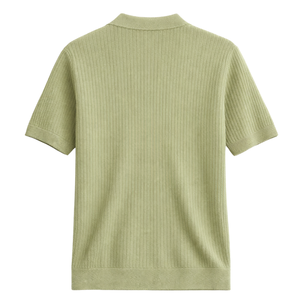 Polo de punto ondulado verde hoja para hombre, manga corta, 100% algodón, corte ajustado, informal, transpirable, para verano, venta al por mayor - Product Image 5