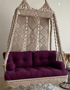 Balançoire double en macramé, Balançoire de jardin double en macramé, Balançoire suspendue en macramé, Balançoire de balcon, Balançoire de terrasse, Fauteuil suspendu en macramé - Product Image 3