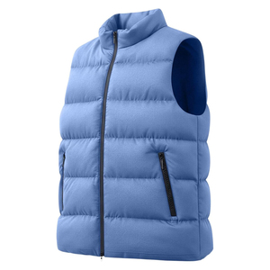 Chaleco Acolchado Azul para Hombre, Cuello Alto, Cierre de Cremallera, Cortavientos, Informal, Ropa de Invierno, Relleno de Poliéster, Bolsillos, Largo Regular - Product Image 3