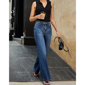 Jeans de Mezclilla Azul Oscuro para Mujer, Corte Ancho, Cintura Alta, Ajuste Holgado, Pierna Recta, Pantalones Casuales de Moda - Product Image 6