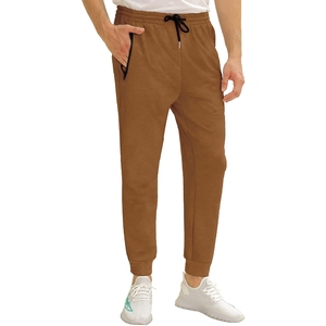 <b>Men</b> Brown Sweatpants Elastic Waist Drawstring <b>Cuffed</b> Ankle Side Pockets Casual <b>Joggers</b> Lightweight Breathable Autumn Wear - Product Image 1