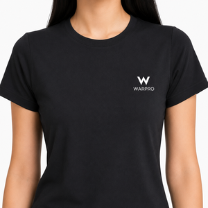 Camiseta de Cuello Redondo de Algodón Ajustada Negra para Mujer Warpro con Logotipo, Informal, de Manga Corta, Tejido Jersey Transpirable, para Todas las Temporadas - Product Image 2
