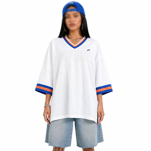 Camiseta de fútbol americano extragrande para mujer, cuello en V, manga larga de malla, corte holgado, uniforme de equipo personalizado OEM - Product Image 1