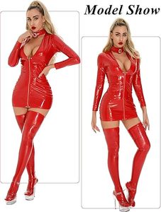 Women Shiny Latex Leather Bodysuit and <b>Mini</b> Skirt Set Sexy Slim Fit Clubwear OEM ODM Available - Product Image 5