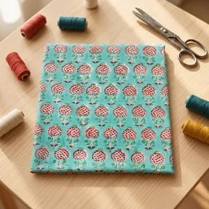 ผ้าฝ้ายพรีเมียมขายส่ง พิมพ์ลายดอกทับทิมสีฟ้าอมเขียวและชมพู สำหรับตัดเย็บเสื้อผ้าบุรุษและสตรี - Product Image 6