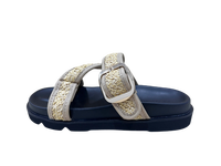Sandales plates en PU marron à plateforme, bout ouvert, fermeture à boucle, semelle extérieure antidérapante en EVA, légères, mode estivale, chaussures pour femmes