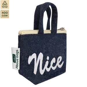 Pochette de maquillage en denim 400 GSM, trousse de toilette de voyage 10,5x7,5x3,5 cm, logo personnalisé, vente en gros, OEM, marque privée, commande en gros, modèle SS339 - Product Image 1