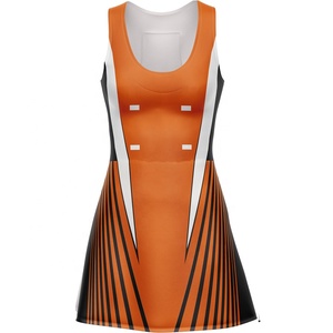 Women Orange Sleeveless Netball Dress with Black White Stripes Sublimation Print Breathable Seamless Polyester XL for Adults - Product Image 2
