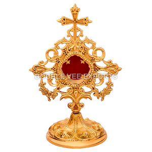 Ostensorio de Latón con Cruz en la Parte Superior |   Monstrancia para Adoración Eucarística – DOUBLE VEE EXPORTS - Product Image 2