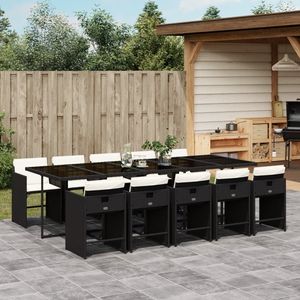 Conjunto de Comedor Plegable para Patio de 10 Plazas, Juego de 10 Muebles de Jardín de Ratán PE Negro - Product Image 1