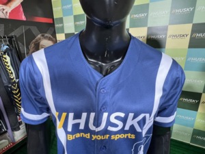 Husky Baseball Jersey Men's Short Sleeve Solid Moisture Wicking Sublimated Polyester V-Neck Button Front <b>Athletic</b> Fit Adult All - Product Image 2