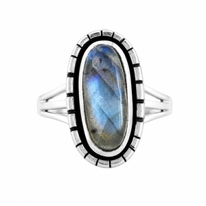 Wholesale 925 Sterling Silver Blue Flashy Labradorite <b>Ring</b> Natural Labradorite Gemstone Split Band Chunky Boho <b>Statement</b> <b>Ring</b> - Product Image 1