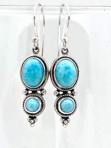 Boucles d'oreilles Bali en argent sterling avec double pierre améthyste et larimar, bijoux artisanaux en pierres précieuses, cadeau élégant pour femme, vente en gros - Product Image 3