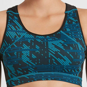 Women's <b>Blue</b> Patterned Racerback High Support Sports <b>Bra</b> for Yoga Workout - Product Image 4