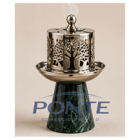Brûleur d'encens Bakhoor en laiton avec base en marbre vert, Mubkhar arabe, motif Arbre de Vie découpé au laser, couvercle métallique, encensoir à charbon d'Oud, moderne, pour Ramadan