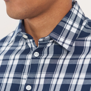 Camisa de Hombre Transpirable, Azul Marino con Cuadros Blancos, 100% Algodón Teñido, Manga Larga, Botones, Estilo Casual, Cuello Clásico, Corte Regular - Product Image 2