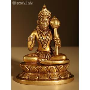 Pequeño 4 \ "Lord Hanuman Latón Escultura Elegante Bendición Producto - Product Image 1