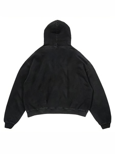 Black Wash Sun Faded Hoodies Cropped Distressed Embroidered Patches Hoodie Blank Custom Distressed Hoodies FOR <b>MEN</b> - Product Image 2