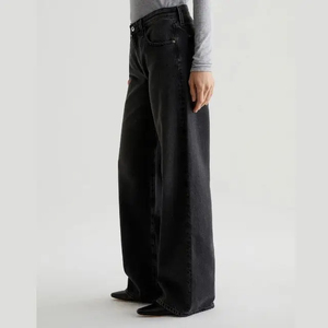 Vaqueros de mujer de moda, personalizados, lavables, holgados, vintage, de tiro medio, con bolsillos, transpirables, de ajuste relajado, de mezclilla, de verano, de pierna ancha, tipo cargo, negros. - Product Image 3